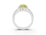 Princess Cut Halo Engagement Ring Setting for a Fancy Yellow Lab-Grown Diamond | Two-Row Pave Split Shank | White Gold