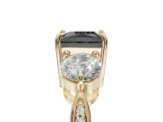 Princess Cut Three Stone Engagement Ring Setting for a Black Center | Tapered Pavé Band | Yellow Gold