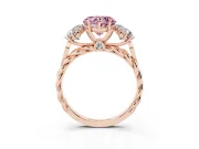 Heart-Shaped Three Stone Engagement Ring Setting for a Fancy Pink Lab-Grown Diamond | Braided Band | Rose Gold