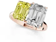Fancy Yellow Emerald Cut and Emerald Cut Toi Moi Ring Set in Rose gold with Prong Setting