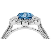 Fancy Blue Cushion Cut Diamond Halo Milgrain Pavé Ring Set in Silver with Prong Setting