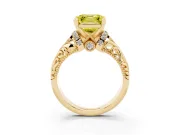 Fancy Yellow Asscher Cut Diamond Filigree Halo Engagement Ring Set in Yellow gold with Prong Setting
