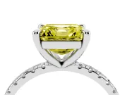 Fancy Yellow Asscher Cut Diamond Brilliant Solitaire Ring Set in Silver with Pavé Band and Prong Setting