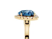 Heart-Shaped Halo Engagement Ring Setting for a Fancy Blue Lab-Grown Diamond | Flat Tapered Band | Yellow Gold
