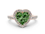 Fancy Green Heart Cut Diamond Halo Ring Set in Rose gold with Pavé-Setting Band and Open Prong Center
