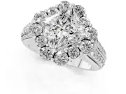 Princess Cut Large Accent Halo Engagement Ring Setting | Graduated Pavé | White Gold
