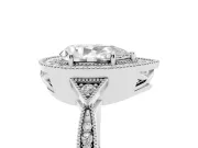 Pear Cut Diamond Halo Engagement Ring Set in Silver with Milgrain Pavé Band