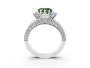 Fancy Green Heart Cut Diamond Milgrain Halo Pavé Engagement Ring Set in White gold with Prong Setting