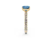 Fancy Blue Radiant Cut Diamond Pavé Solitaire Ring Set in Yellow gold with Round Band and Prong Setting