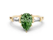 Pear-Shaped Three-Stone Engagement Ring Setting for a Fancy Green Lab-Grown Diamond | Tapered Baguettes | Yellow Gold