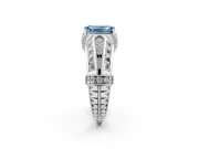 Fancy Blue Emerald Cut Diamond Vintage-Inspired Milgrain Ring Set in Platinum with Accent Split Shank