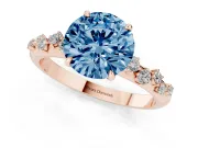 Fancy Blue Round Cut Diamond Cluster Solitaire Ring Set in Rose gold with Prong Setting
