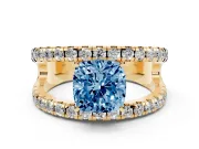 Cushion Cut Pavé Engagement Ring Setting for a Fancy Blue Lab-Grown Diamond | Yellow Gold - Design NV-24679