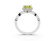 Fancy Yellow Asscher Cut Diamond Halo Twist Band Solitaire Ring Set in Silver with Prong-Set Center Stone