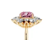 Cushion Cut Cluster Halo Engagement Ring Setting for a Fancy Pink Lab-Grown Diamond | Yellow Gold