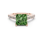 Princess Cut Hidden Halo Pave Engagement Ring Setting for a Fancy Green Lab-Grown Diamond | Claw Prongs | Rose Gold