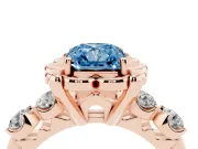 Radiant Cut Floral Engagement Ring Setting for a Fancy Blue Lab-Grown Diamond | Petal Frame and Side Stones | Rose Gold