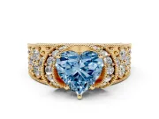 Heart-Shaped Vintage Pave Engagement Ring Setting for a Fancy Blue Lab-Grown Diamond | Milgrain Edges | Yellow Gold
