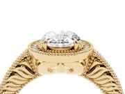 Oval Vintage Milgrain Halo Engagement Ring Setting | Carved Leaf Detail | Yellow Gold