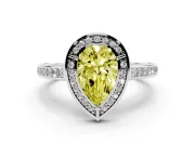 Fancy Yellow Pear Cut Diamond Halo Pavé Split Shank Ring Set in Platinum with Prong Setting