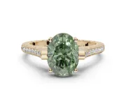 Oval Vintage Cathedral Engagement Ring Setting for a Fancy Green Lab-Grown Diamond | Carved Band | Yellow Gold