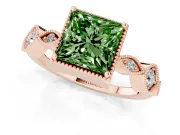 Princess Cut Vintage Milgrain Engagement Ring Setting for a Fancy Green Lab-Grown Diamond | Rose Gold