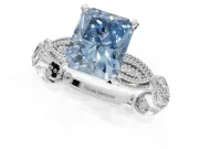 Radiant Cut Vintage Milgrain Engagement Ring Setting for a Fancy Blue Lab-Grown Diamond | Graduated Stations | Platinum