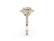 Oval Lab-Grown Diamond Double Halo Statement Ring Set in Yellow Gold with Pavé Band