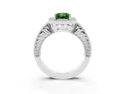Fancy Green Radiant Cut Diamond Halo Ring Set in White gold with Round Accent Halo, Pavé Band and Prong Setting