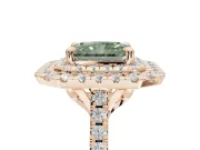 Radiant Cut Double Halo Engagement Ring Setting for a Fancy Green Lab-Grown Diamond | Pave Shoulders | Rose Gold
