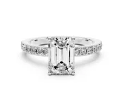 Emerald Cut Pavé Solitaire Engagement Ring Setting | Single Row Band | White Gold