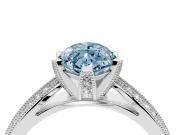 Fancy Blue Marquise Cut Diamond Solitaire Ring Set in Silver with Milgrain Double Row Round Pavé Band