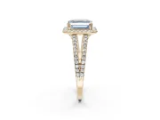 Asscher Cut Halo Split Shank Engagement Ring Setting for a Fancy Blue Lab-Grown Diamond | Pavé Shoulders | Yellow Gold
