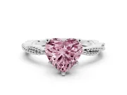 Fancy Pink Heart Cut Diamond Solitaire Ring Set in Silver with Twisted Band and Bead Prong Setting