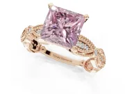 Princess Cut Vintage Engagement Ring Setting for a Fancy Pink Lab-Grown Diamond | Graduated Stations | Rose Gold