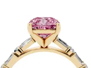 Cushion Cut Baguette Side Stone Engagement Ring Setting for a Fancy Pink Lab-Grown Diamond | Yellow Gold
