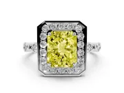 Radiant Cut Halo Engagement Ring Setting for a Fancy Yellow Lab-Grown Diamond | Bezel Station Shoulders | Platinum