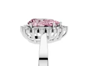 Fancy Pink Pear Cut Diamond Halo Ring Set in White gold with Round Halo and Smooth Solitaire Band