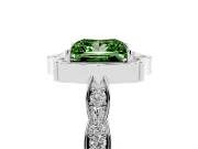 Princess Cut Scalloped Halo Engagement Ring Setting for a Fancy Green Lab-Grown Diamond | Pave Band | Sterling Silver