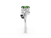 Fancy Green Oval Cut Diamond Solitaire Twist Engagement Ring Set in Silver with Pavé Leaf Accents