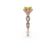 Fancy Yellow Asscher Cut Diamond Halo Twist Band Solitaire Ring Set in Rose gold with Prong-Set Center Stone