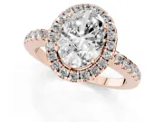 Oval Cut Diamond Pavé Band Halo Engagement Ring Set in Rose gold with Prong Setting