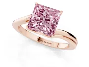 Fancy Pink Princess Cut Diamond Solitaire Twist Band Ring Set in Rose gold with Prong Setting