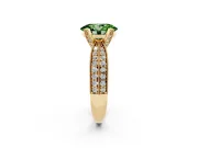Fancy Green Oval Cut Diamond Solitaire Ring Set in Yellow gold with Milgrain Double Row Round Pavé Band