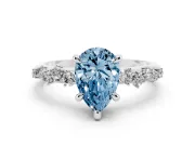 Fancy Blue Pear Cut Diamond Solitaire Vine Band Ring Set in White gold with Round Accents and Prong Setting