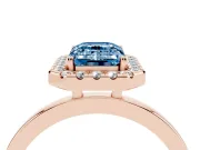 Emerald Cut Thin Halo Engagement Ring Setting for a Fancy Blue Lab-Grown Diamond | Plain Polished Band | Rose Gold
