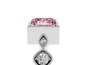 Fancy Pink Princess Cut Diamond Vintage-Inspired Milgrain Ring Set in Platinum with Marquise Stations of Round Accents