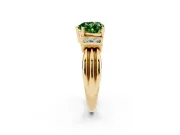 Fancy Green Three-Stone Heart Cut Diamond Channel Set Ring Set in Yellow gold with Bar Prongs