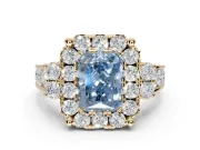 Radiant Cut Halo Engagement Ring Setting for a Fancy Blue Lab-Grown Diamond | Graduated Channel Band | Yellow Gold