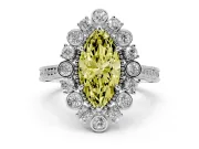 Marquise Scalloped Halo Engagement Ring Setting for a Fancy Yellow Lab-Grown Diamond | Milgrain Edges | Platinum